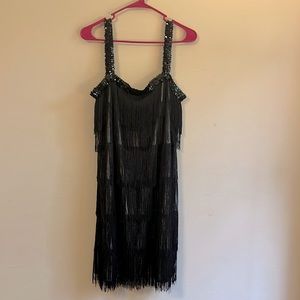 1920’s costume black fringe flapper sequin dress vintage style gatsby